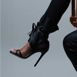 Vero Cuoio Black Braided Ankle Strap Stiletto Sandals